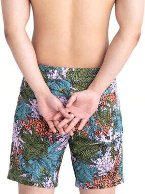 Pre-Loved Men’s Tropical Leaf Print Drawstring Board Shorts - Size 30